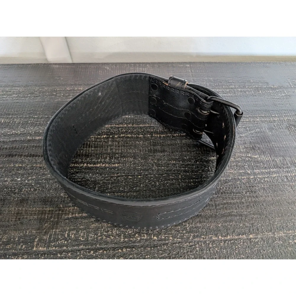 Gymreapers 6mm Weightlifting Black Leather Belt With Double Prong Buckle Large